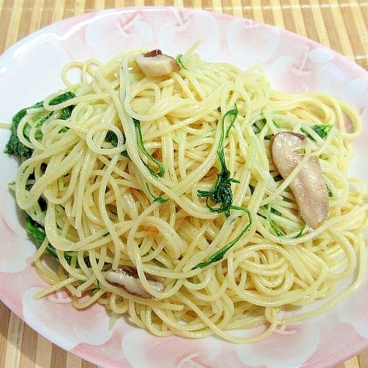 水菜と椎茸のパスタ